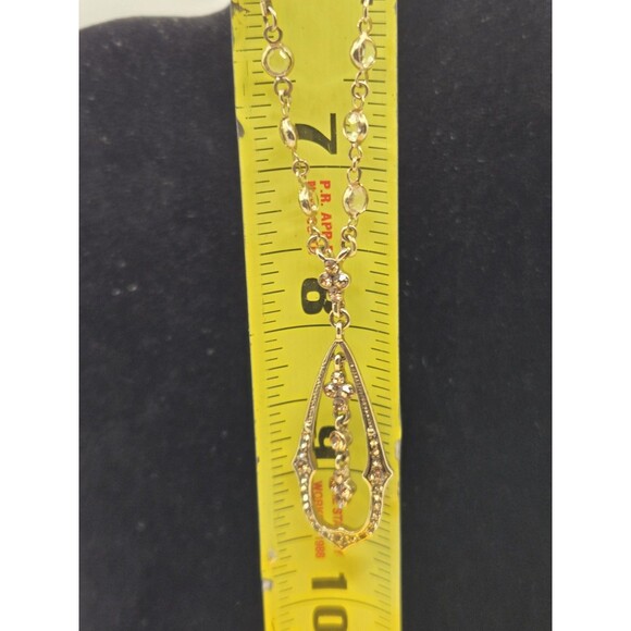 Vintage Signed MONET Gold‑Tone Marcasite Rhinestone Pendant Necklace Earring - Picture 11 of 11